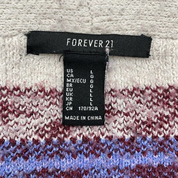 Forever 21 Cardigan Sweater Womens Large Blue Aztec Open Duster Cozy Casual - Picture 7 of 11